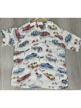Island Collection Best Island Classic Car Hawaiian Shirt Mens Medium Rayon #14